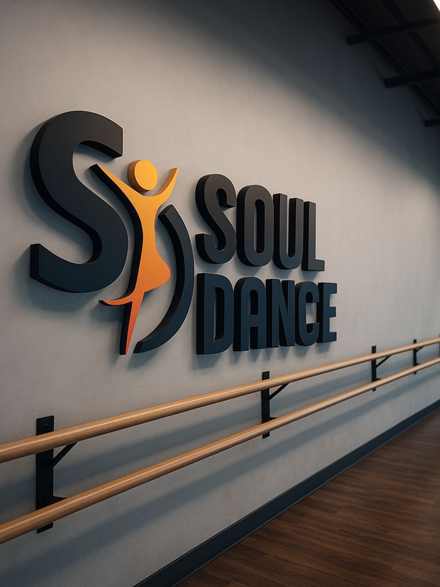 SoulDance, logo 3D en pared de estudio de danza